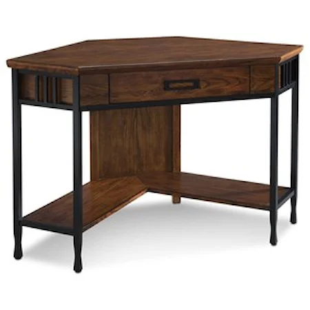 Contemporary Corner Writing Desk with Open Shelves and Drop-Front Drawer